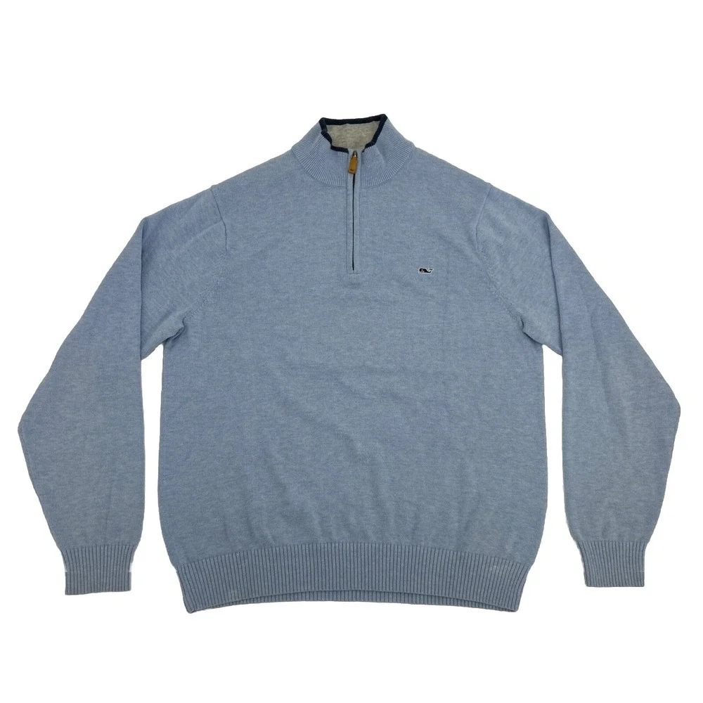 Vineyard Vines Quarter Zip Sweater Mens L Blue Whale‎ Logo Pullover Preppy
